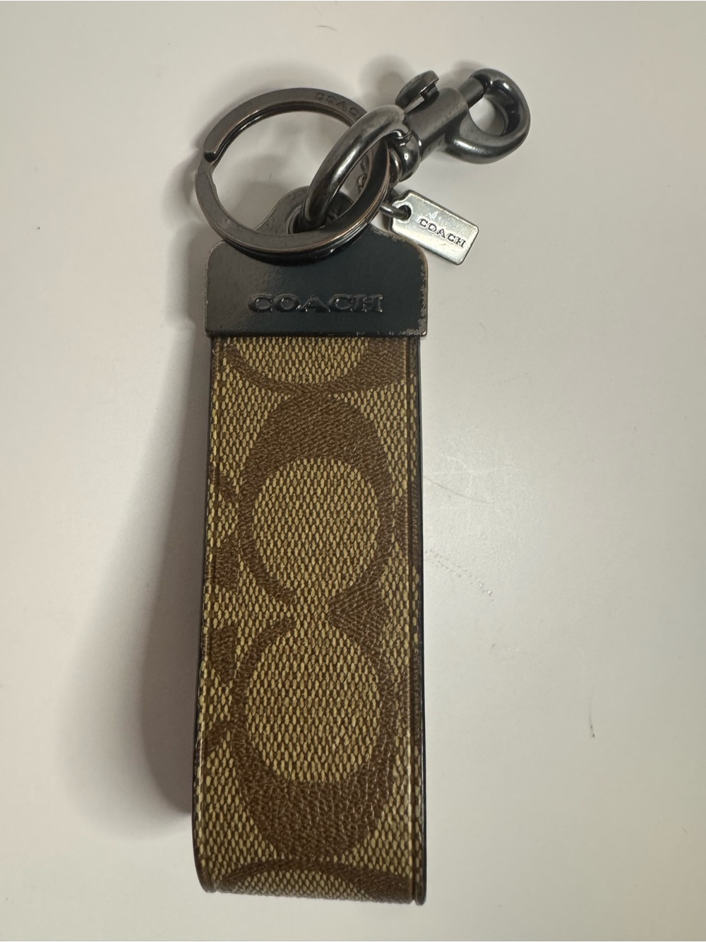 #438 Coach Loop Khaki Signature Key Fob Bag Charm Keychain
